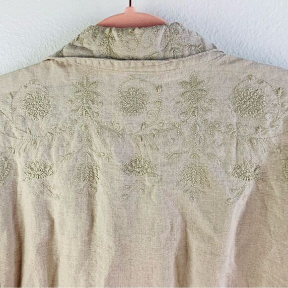 Ecologie Tan Long Line Embroidered Linen Shirt Tunic - Picture 5 of 5